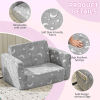 Glow-in-the-Dark Kids Foldable Sofa Bed All-Sponge Single Chaise Lounge Light Grey Star & Moon Flannel