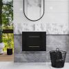 24-Inch Wall-Mounted Bathroom Vanity with Sink Combo,Double Drawers, Ceramic Basin, Easy Assemble,Long Handle In Gold Metal,2 Storage Drawers
