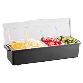 Chilled Condiment Server, 4 Compartment Ice Cooled Condiment Serving Container, Chilled Garnish Tray Bar Caddy with Lid, for Bartending & Serving Taco