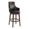 Swivel Pub Height Chairs Set of 2, Dark Brown Faux Leather Upholstered Wooden Dining Furniture