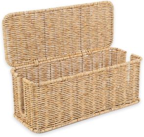 Cable Management Box, Handmade Rattan Cable Organizer, 2 Open Slots Cords Hider Box