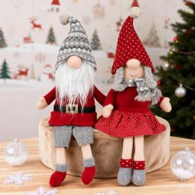 2PCS Christmas Gnomes Plush Decorations - Mr and Mrs Swedish Santa Gnome Dolls with Dangling Legs