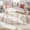 HOMCOM Machine Washable Area Rug 8x10, Non-Slip Boho Flannel Print Floor Carpet for Living Room, Bedroom, Dining Room, Brown