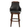 Swivel Pub Height Chairs Set of 2, Dark Brown Faux Leather Upholstered Wooden Dining Furniture