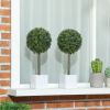 HOMCOM Lifelike Artificial Plants Set of 2, Fake Boxwood Topiary Balls with 114 PE Leaves for Home or Office Decor, Green