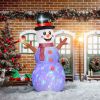 Outsunny 8' Inflatable Snowman, Christmas Blow up Snowman w/ Rotating Colorful LED Light, Outdoor Yard Decor for Holiday