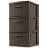 3 Drawer Weave Tower, Plastic Decor Drawers with Pull Handles, Brown