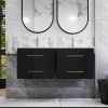 24-Inch Wall-Mounted Bathroom Vanity with Sink Combo,Double Drawers, Ceramic Basin, Easy Assemble,Long Handle In Gold Metal,2 Storage Drawers