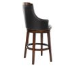 Swivel Pub Height Chairs Set of 2, Dark Brown Faux Leather Upholstered Wooden Dining Furniture
