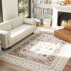 HOMCOM Machine Washable Area Rug 8x10, Non-Slip Boho Flannel Print Floor Carpet for Living Room, Bedroom, Dining Room, Brown